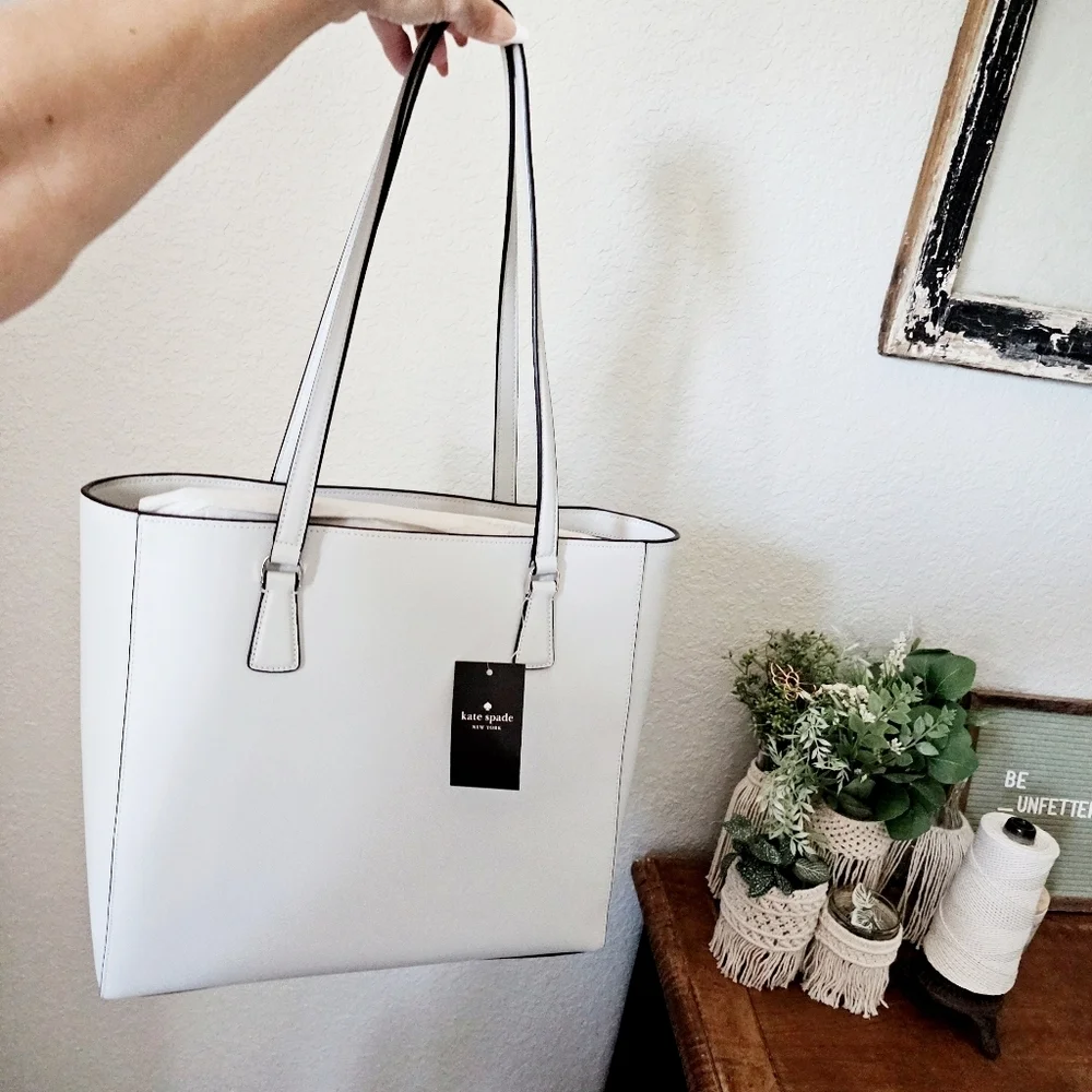 Kate Spade Perry Saffiano Leather Laptop Tote Large Purse Bag Stone Path NEW